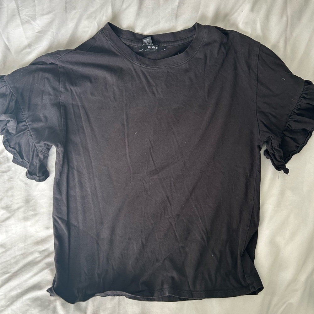 Forever 21 Black Ruffled Short Sleeve Tee - Picture 2 of 9